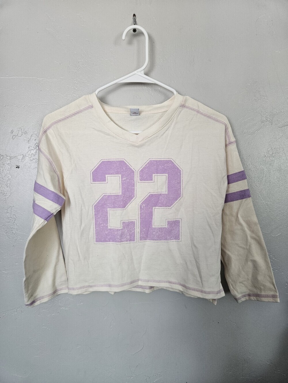 Old Navy NWOT Girls Medium 8 Cream Crop Top Long Sleeve 22 Ringer Tee Purple